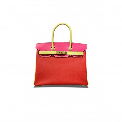HERMES BIRKIN 30 EPSOM RED AND CHICK YELLOW AND ROSE GOLD BUCKLE H028362CC06 (30*23*15cm)